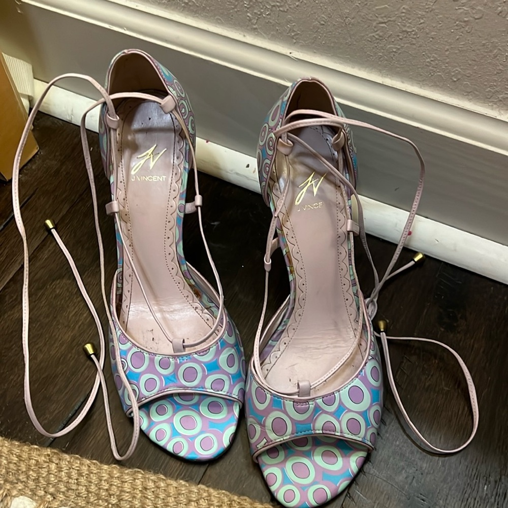 J VINCENT MARILYN BLUE ALL LEATHER WEDGE HEELS size 6 vintage